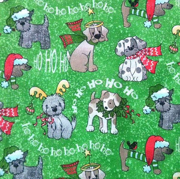 HoHoHo Dogs on Green Cotton fabric